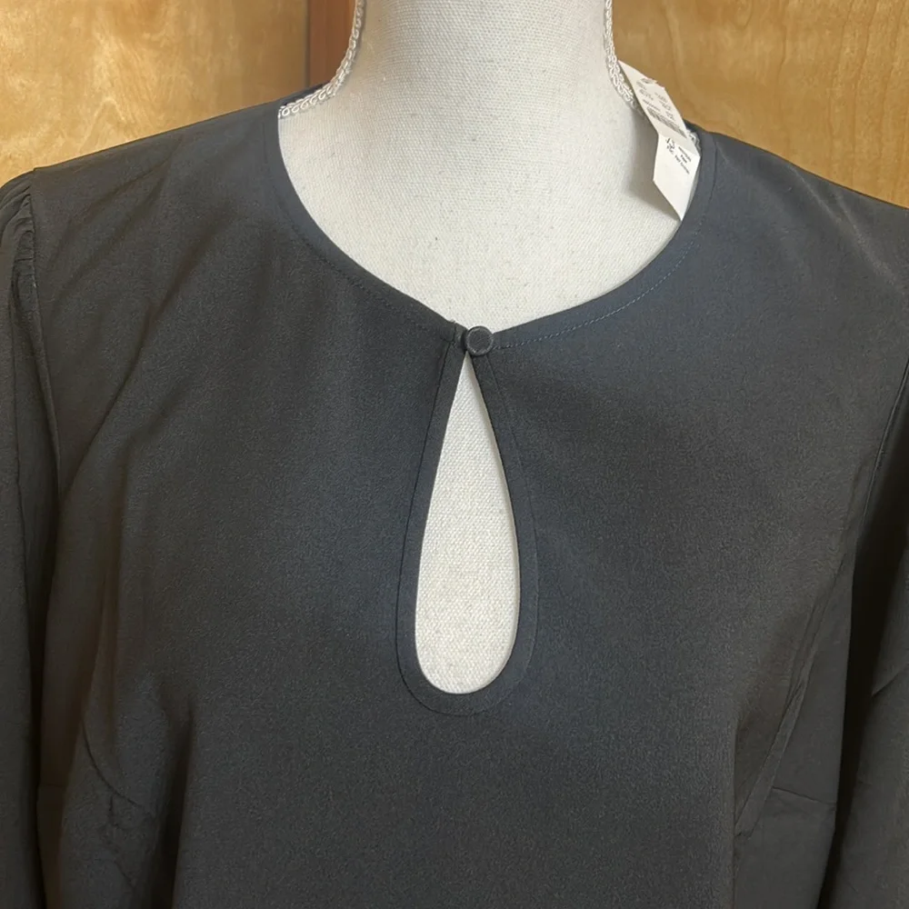 NWT J. Crew Black Puff Sleeve Satin-Back Crepe Top XLT